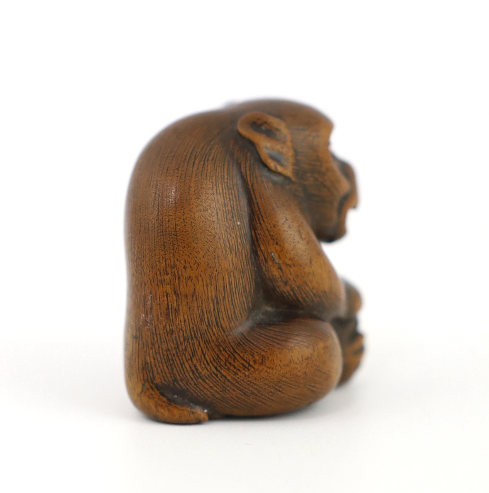A Japanese carved wood netsuke of an ape, Tamba School, 19th century